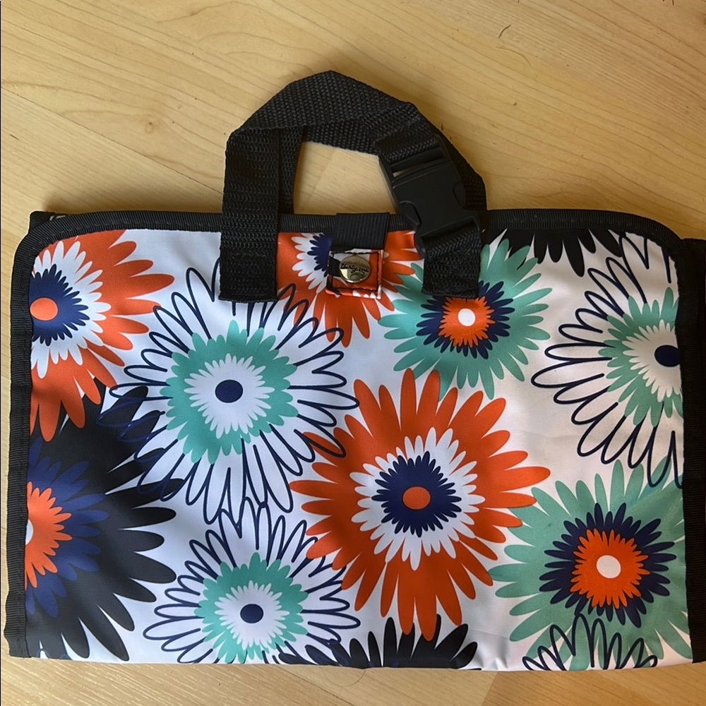 Thirty-One Floral Cosmetic Bag - Black, Orange, Blue, Green, White